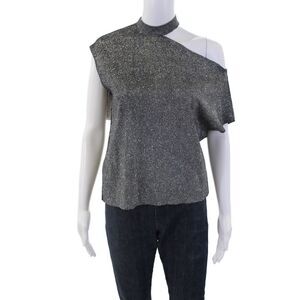 R+A Womens Short Sleeve Blouse Silver Size XS